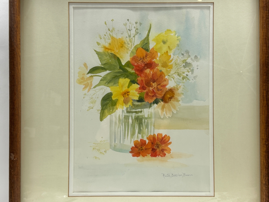 Ruth Basler Burr (B. 1932, American) Original Still Life Watercolor Painting 11 X 16 Framed 21 X 25 [Photo 3]