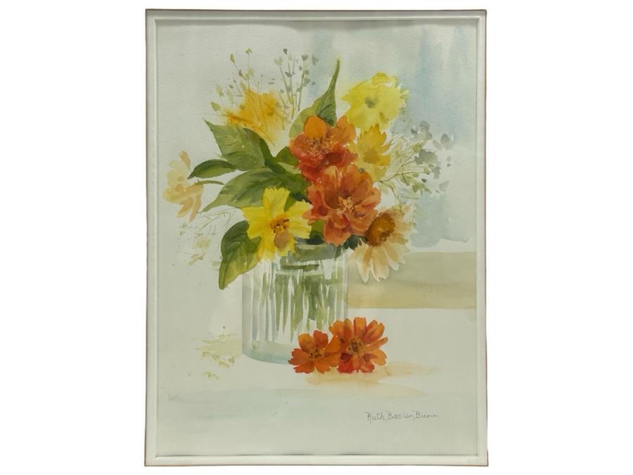 Ruth Basler Burr (B. 1932, American) Original Still Life Watercolor Painting 11 X 16 Framed 21 X 25 [Photo 1]