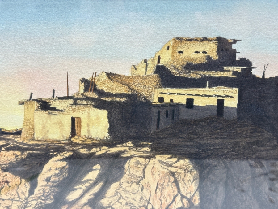 Audrey Dickinson Original Watercolor Painting On Paper Titled 'Walpi Pueblo Ruins' Dated 1/1/1991 20 X 16 Framed [Photo 3]