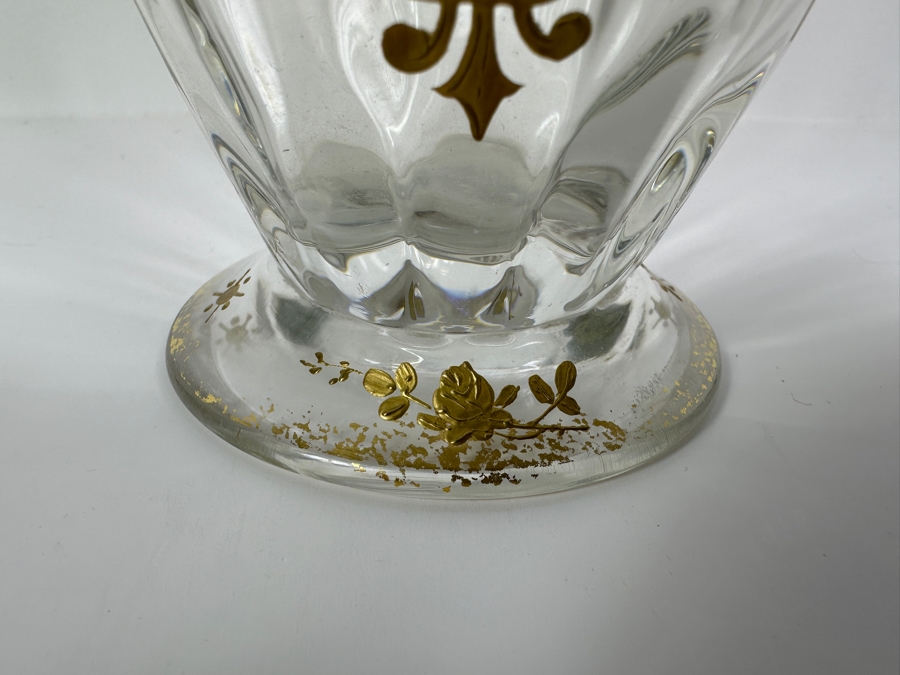 Antique French Saint Louis Crystal Glass Vase with Fine Gold Enamel Decoration 8'H [Photo 7]