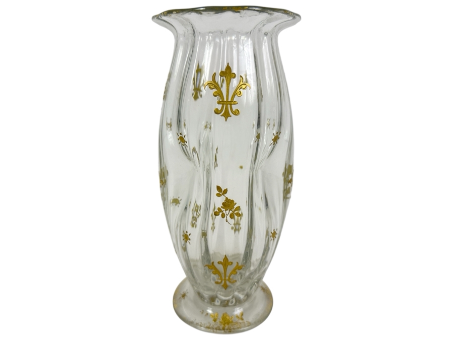 Antique French Saint Louis Crystal Glass Vase with Fine Gold Enamel Decoration 8'H [Photo 1]
