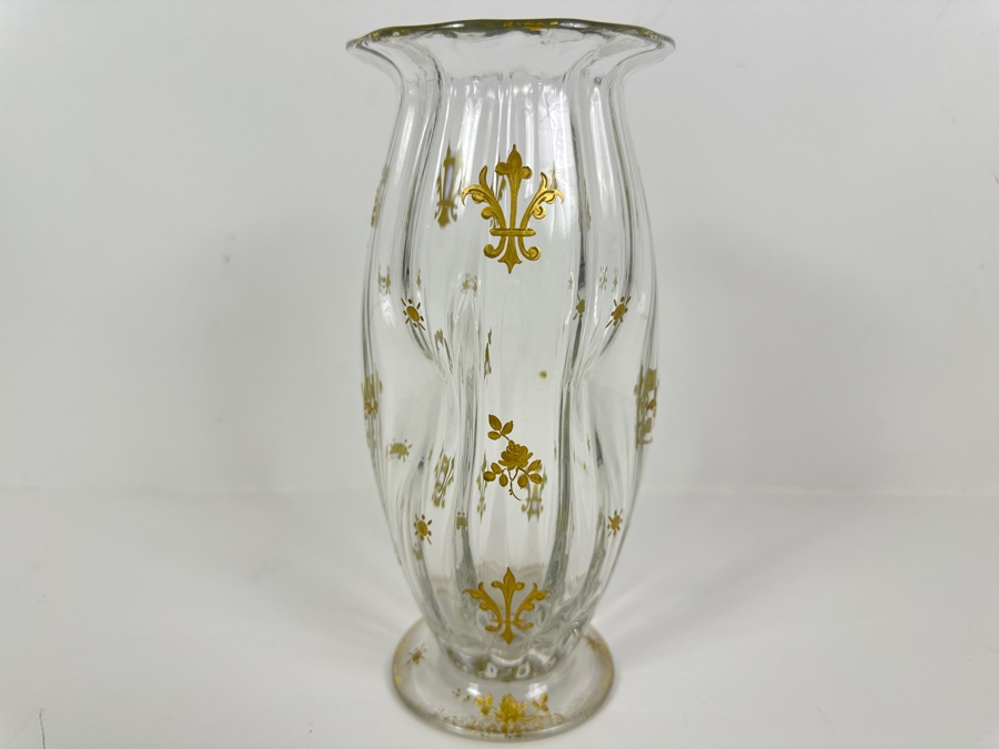 Antique French Saint Louis Crystal Glass Vase with Fine Gold Enamel Decoration 8'H [Photo 2]