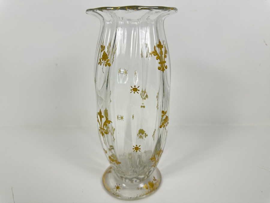 Antique French Saint Louis Crystal Glass Vase with Fine Gold Enamel Decoration 8'H [Photo 3]