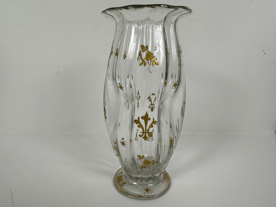 Antique French Saint Louis Crystal Glass Vase with Fine Gold Enamel Decoration 8'H [Photo 4]