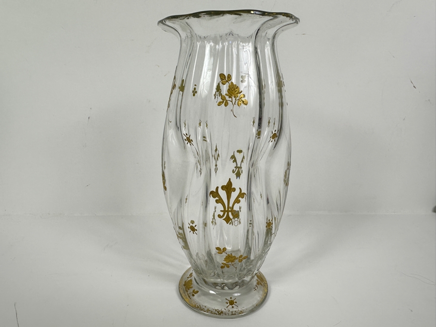 Antique French Saint Louis Crystal Glass Vase with Fine Gold Enamel Decoration 8'H [Photo 5]