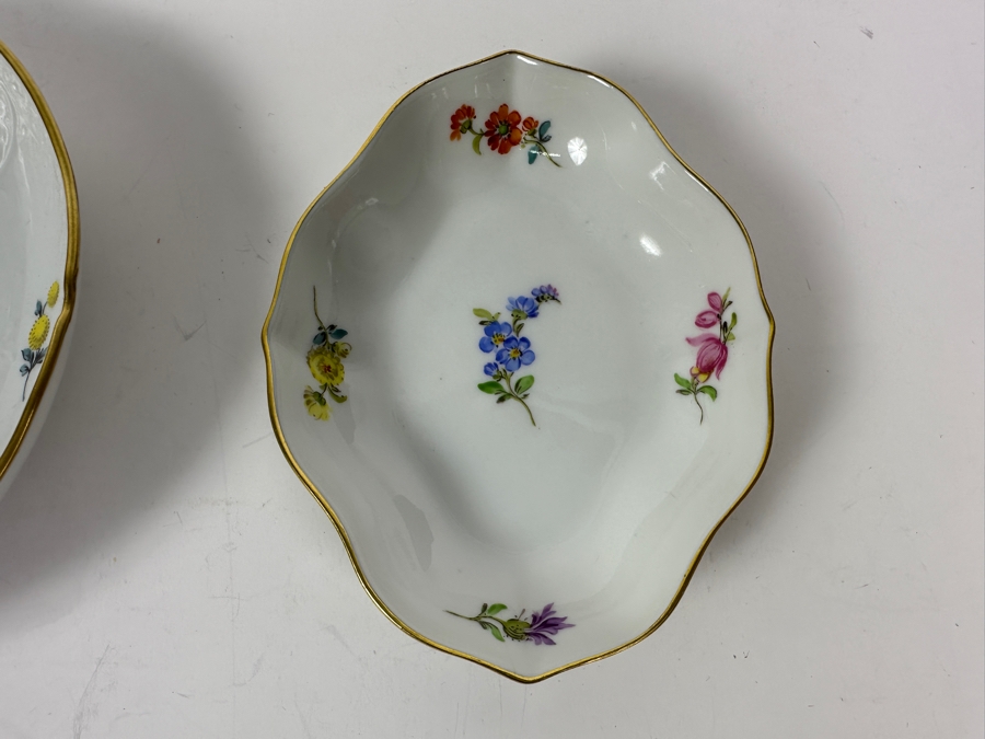 Meissen (Germany) Hand Painted Porcelain Plates with Gold Rim 6'W, 5'W x 3.75'D [Photo 3]