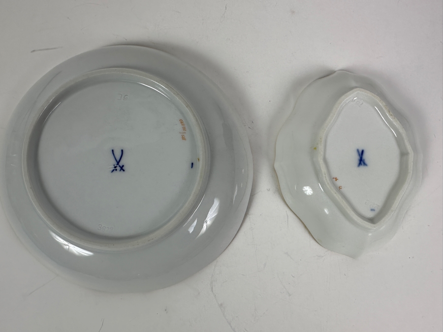 Meissen (Germany) Hand Painted Porcelain Plates with Gold Rim 6'W, 5'W x 3.75'D [Photo 4]