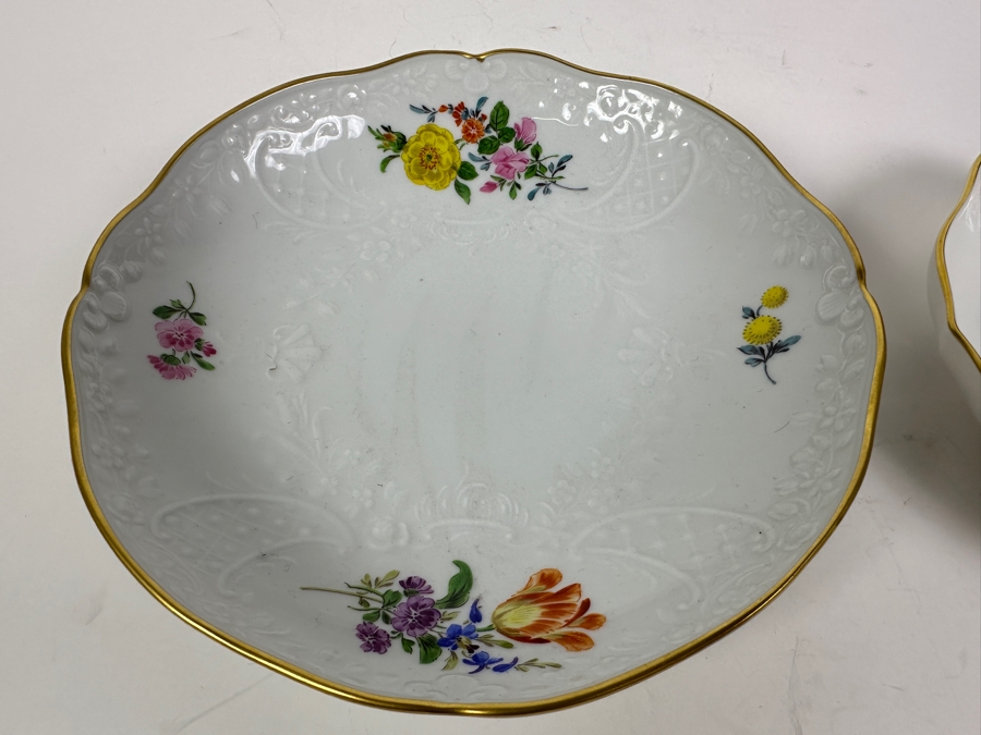 Meissen (Germany) Hand Painted Porcelain Plates with Gold Rim 6'W, 5'W x 3.75'D [Photo 2]