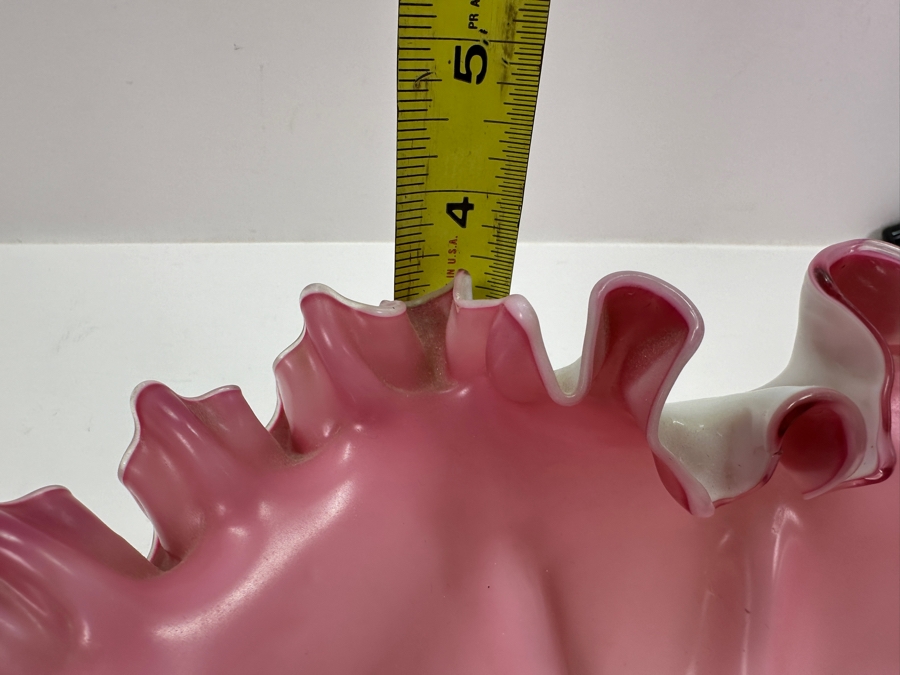 Fenton Glass Pink and White Ruffled Rim Bowl 12' x 11' x 3.5' [Photo 11]