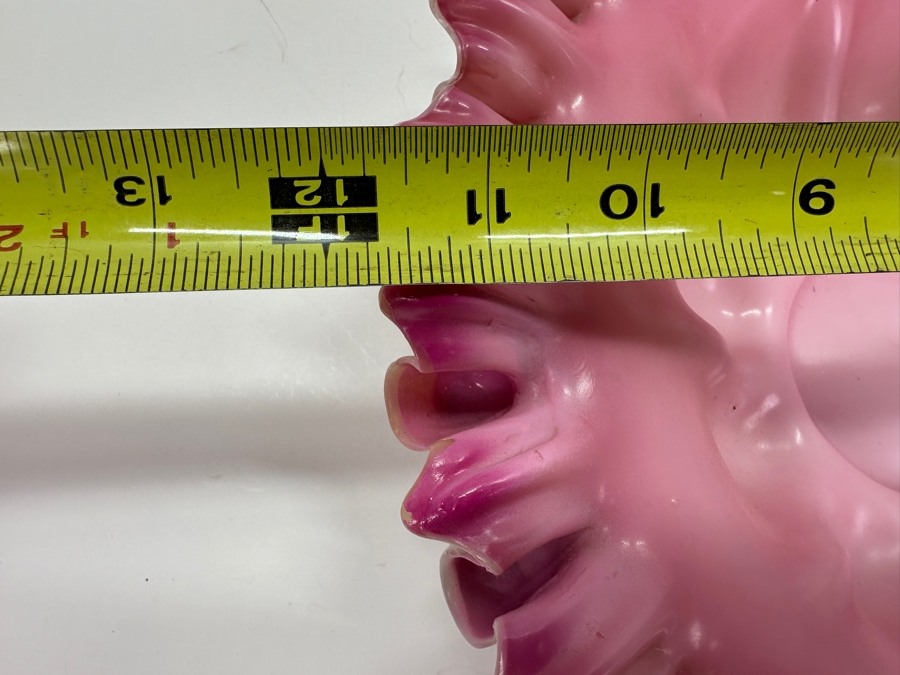 Fenton Glass Pink and White Ruffled Rim Bowl 12' x 11' x 3.5' [Photo 9]