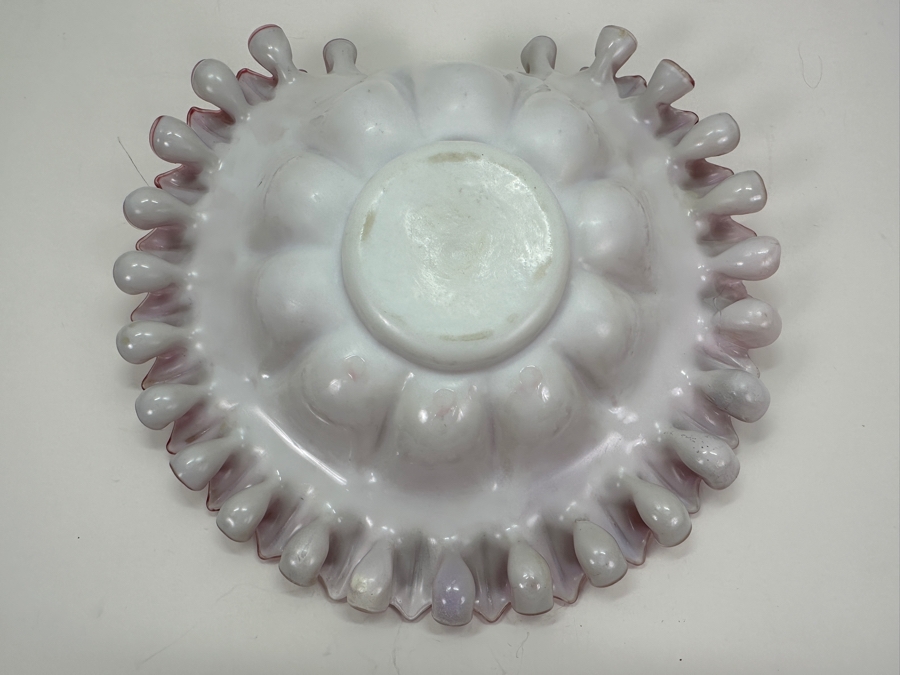 Fenton Glass Pink and White Ruffled Rim Bowl 12' x 11' x 3.5' [Photo 8]
