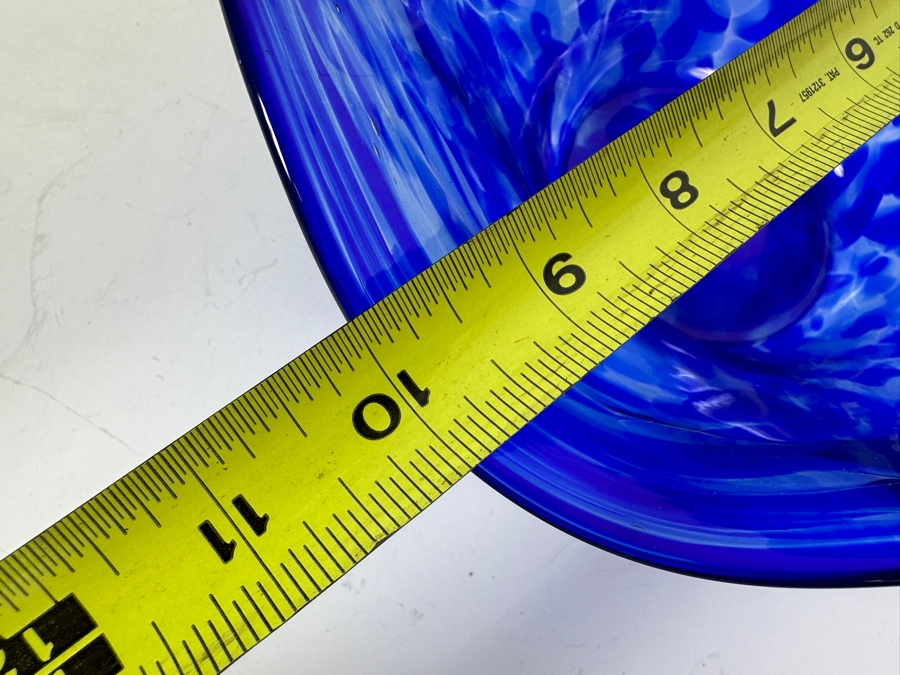 (3) Handmade Blue Art Glass Bowls with Ruffled Edges Individually Artist Signed Kuy 10'W, 6.5'W, 7'W [Photo 9]