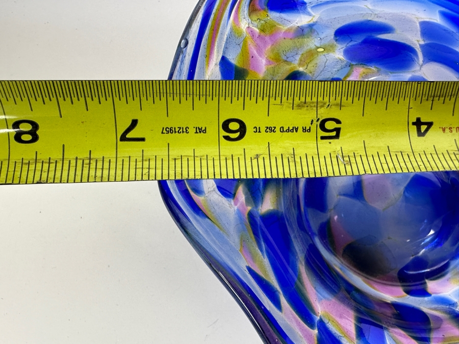 (3) Handmade Blue Art Glass Bowls with Ruffled Edges Individually Artist Signed Kuy 10'W, 6.5'W, 7'W [Photo 11]