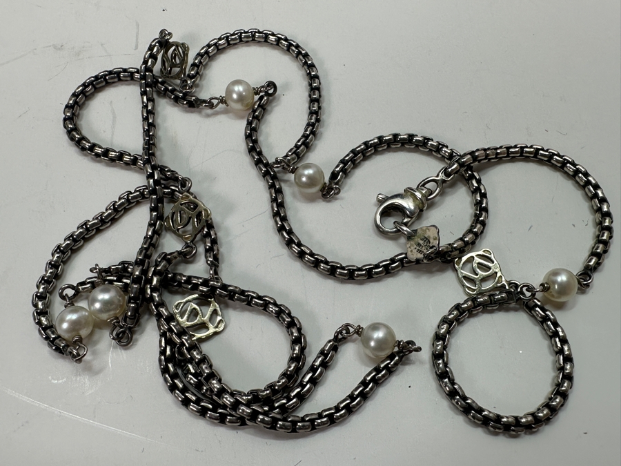 31' Sterling Silver And 14K Gold Necklace with Pearls 23.1g [Photo 2]