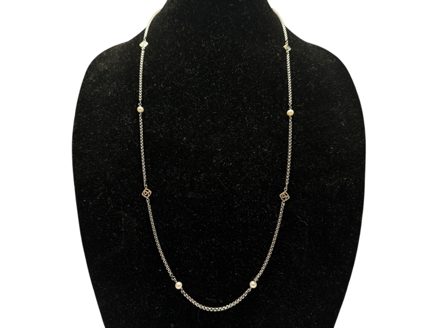 31' Sterling Silver And 14K Gold Necklace with Pearls 23.1g