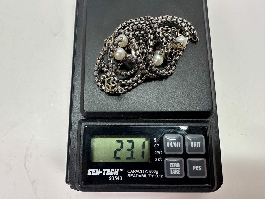 31' Sterling Silver And 14K Gold Necklace with Pearls 23.1g [Photo 7]