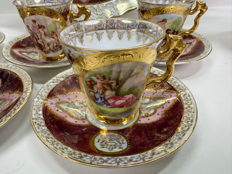 Royal Vienna Serving Plate, Coffee Pot (Coffee Pot Has Been Repaired - See Photos) and 5 Cups and Saucers 17'W 10'H, 5'W [Photo 10]