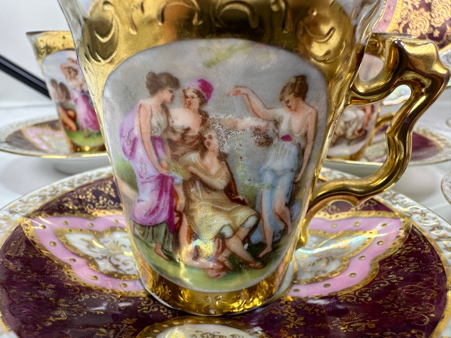 Royal Vienna Serving Plate, Coffee Pot (Coffee Pot Has Been Repaired - See Photos) and 5 Cups and Saucers 17'W 10'H, 5'W [Photo 2]