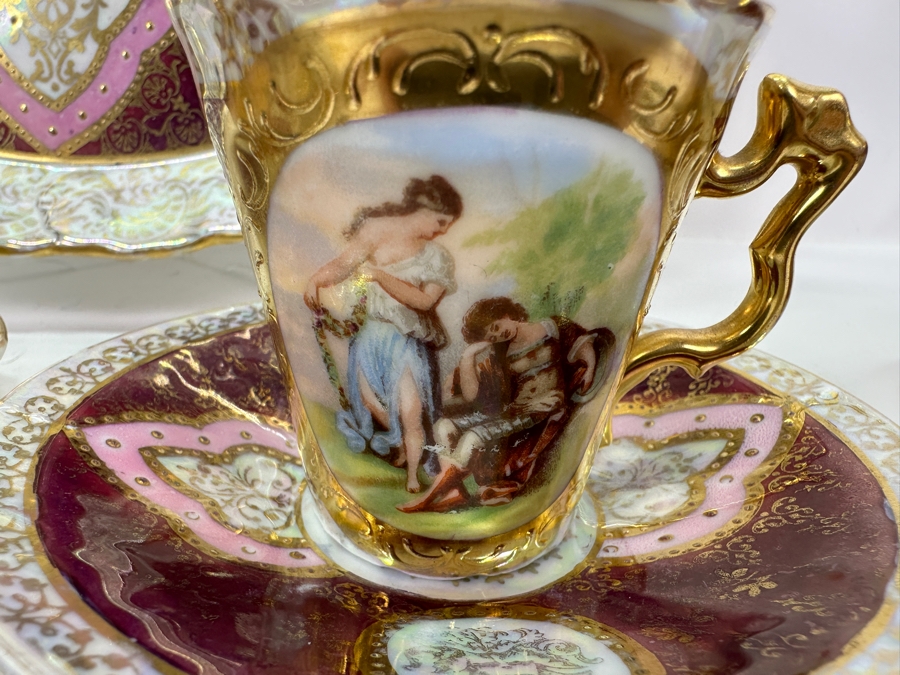 Royal Vienna Serving Plate, Coffee Pot (Coffee Pot Has Been Repaired - See Photos) and 5 Cups and Saucers 17'W 10'H, 5'W [Photo 12]