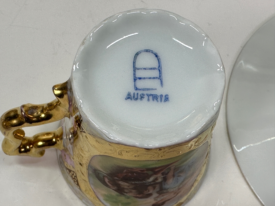 Royal Vienna Serving Plate, Coffee Pot (Coffee Pot Has Been Repaired - See Photos) and 5 Cups and Saucers 17'W 10'H, 5'W [Photo 28]