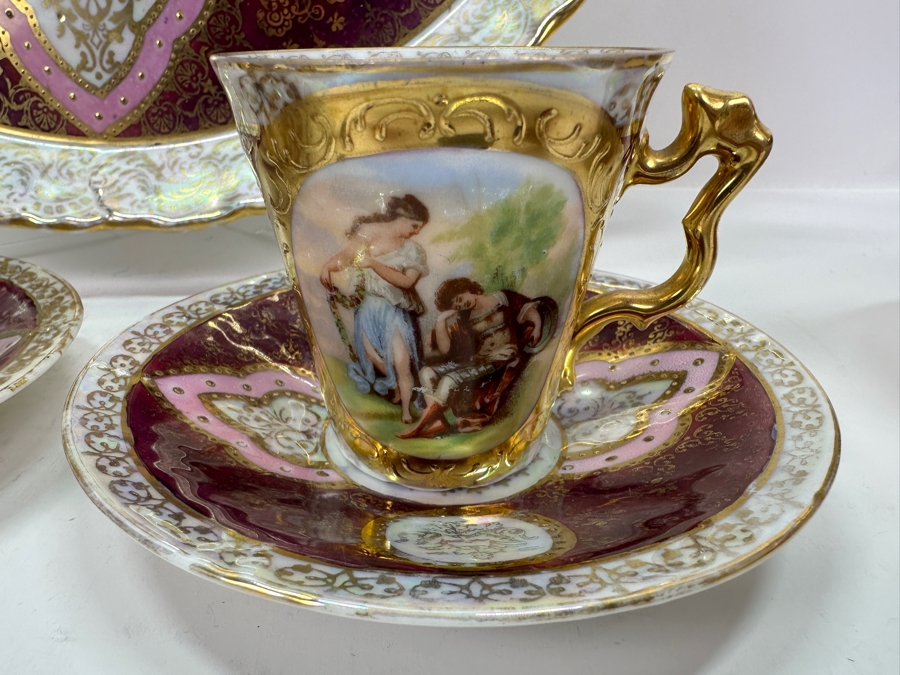 Royal Vienna Serving Plate, Coffee Pot (Coffee Pot Has Been Repaired - See Photos) and 5 Cups and Saucers 17'W 10'H, 5'W [Photo 11]