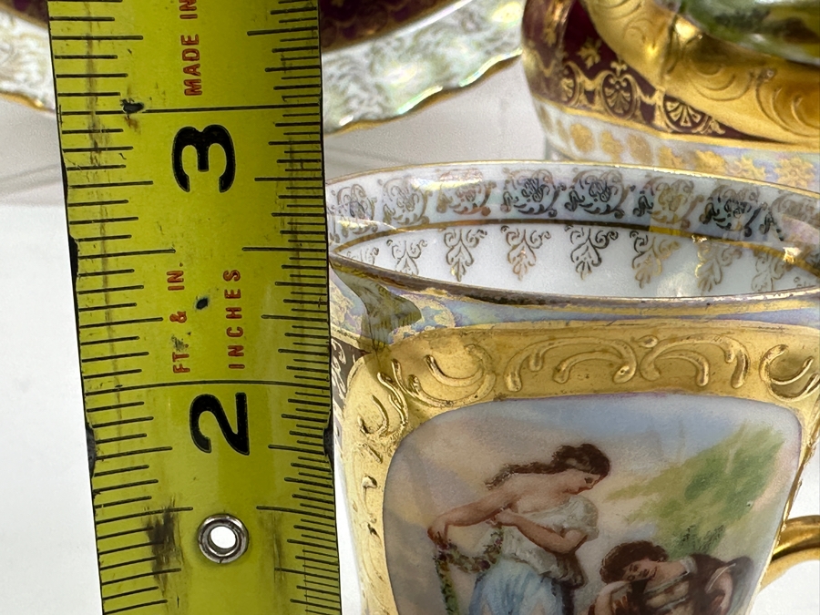 Royal Vienna Serving Plate, Coffee Pot (Coffee Pot Has Been Repaired - See Photos) and 5 Cups and Saucers 17'W 10'H, 5'W [Photo 32]