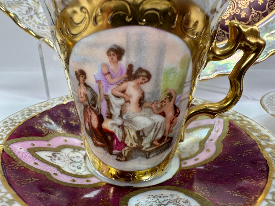 Royal Vienna Serving Plate, Coffee Pot (Coffee Pot Has Been Repaired - See Photos) and 5 Cups and Saucers 17'W 10'H, 5'W [Photo 14]