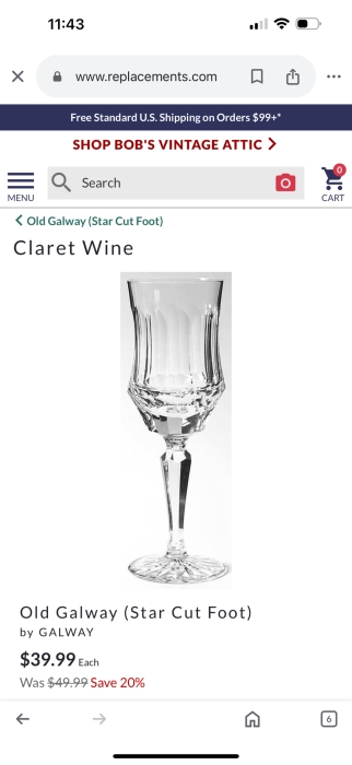 Set of (8) Old Galway Claret Wine Glasses with Star Cut Foot 8.25'H [Photo 7]