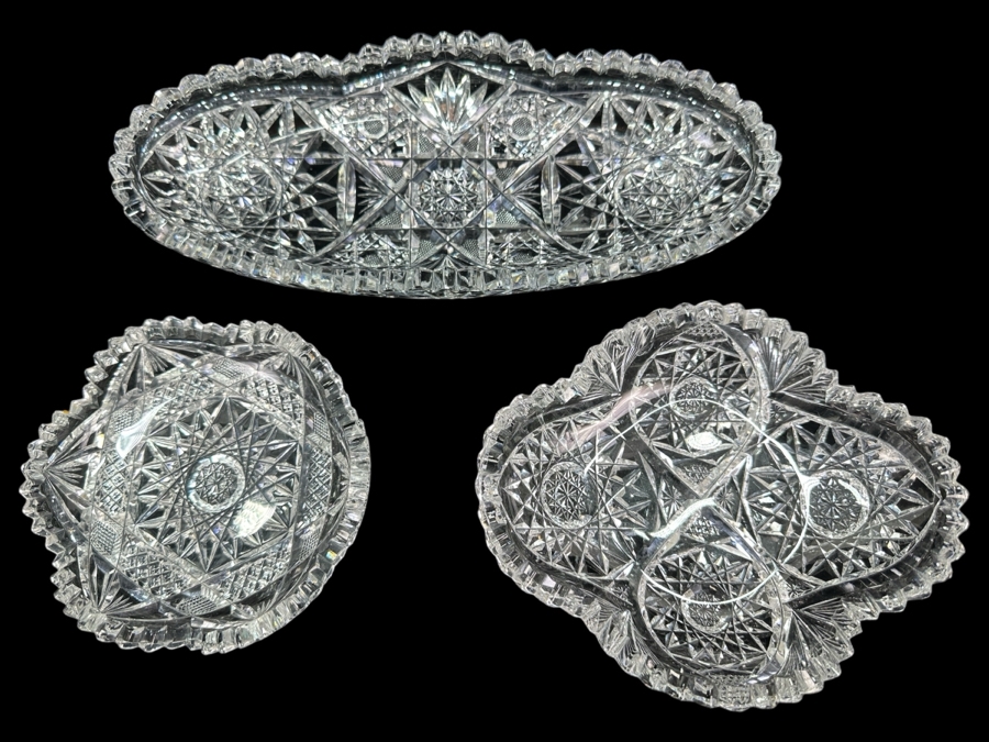 Set of (3) American Brilliant Cut Glass Dishes 11'W, 7'W, 5'W [Photo 1]