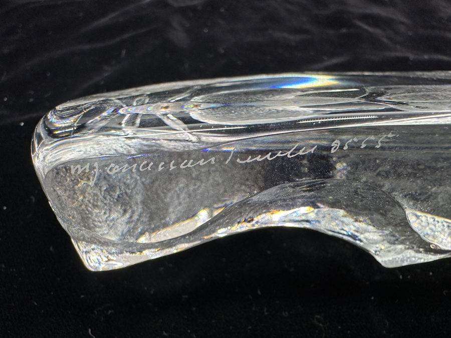 Signed Mats Jonasson Engraved Crystal Paperweight 5'W x 3'H [Photo 4]