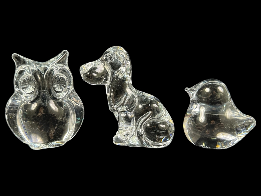 (3) Daum France Crystal Signed Animal Figurines 3-4'H [Photo 1]
