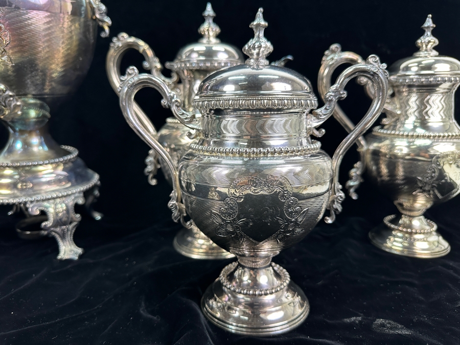 Meriden Britannia Co. 1861 Tea / Coffee Service Set With Samovar [Photo 4]