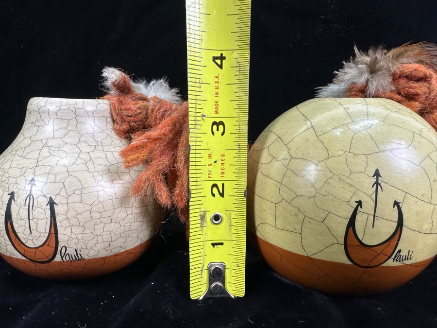 Pair Of Hand Painted Navajo Pottery Vases By Pauli 3.5'H [Photo 8]
