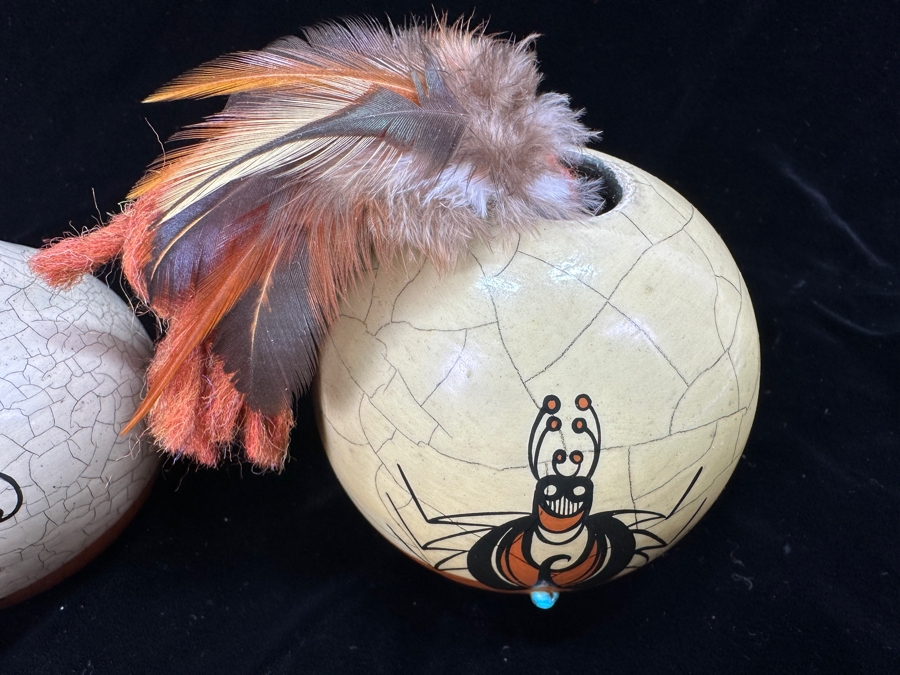 Pair Of Hand Painted Navajo Pottery Vases By Pauli 3.5'H [Photo 4]