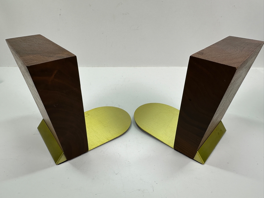 1960's Duk-It Wood and Brass Bookends by McDonald Company 5'H [Photo 5]