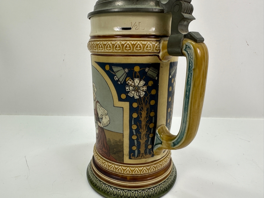 Antique Mettlach German Stein #2441 Playing Dice 9.5'H [Photo 4]