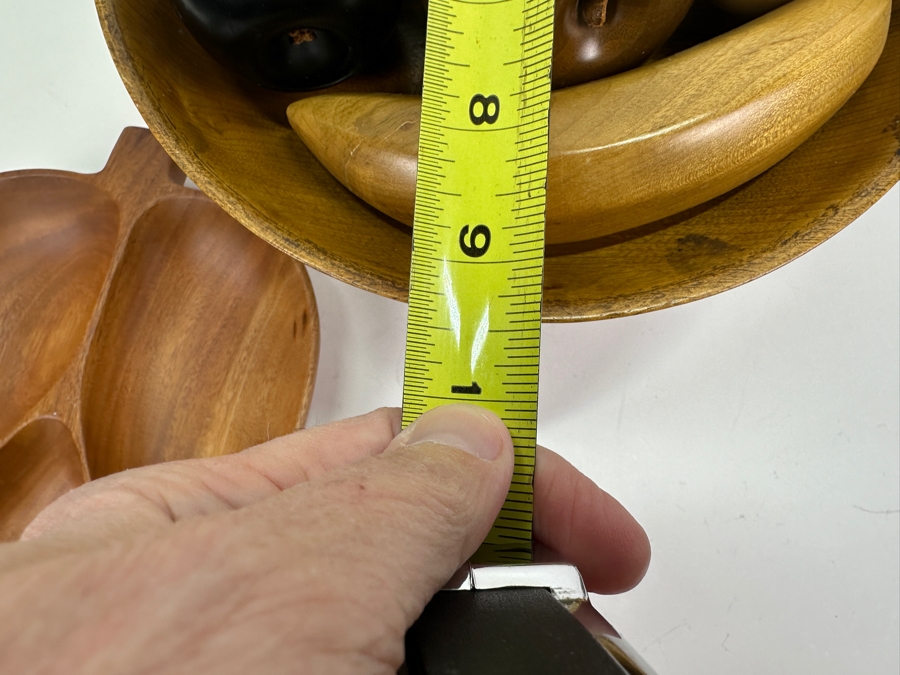 Wooden Bowl with Hand Carved Fruit and Leaf Dish 9.5'W x 5.5'H [Photo 10]
