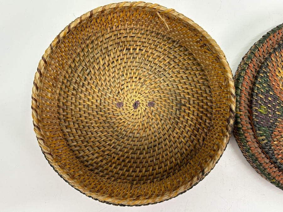 Vintage Sally Patchin Folk Art Hand Painted Sewing Basket With Lid 9W X 3.5H [Photo 7]