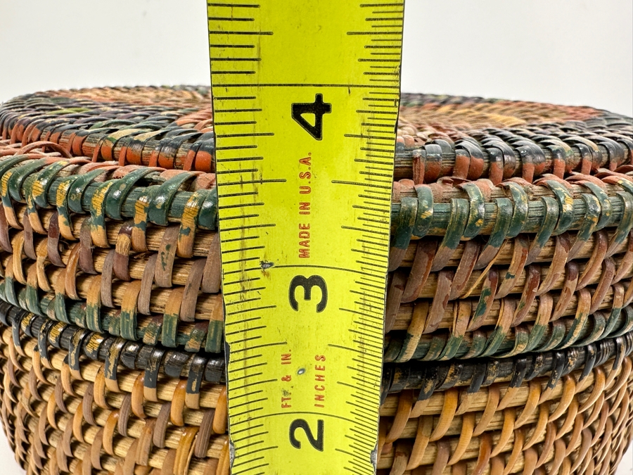 Vintage Sally Patchin Folk Art Hand Painted Sewing Basket With Lid 9W X 3.5H [Photo 11]