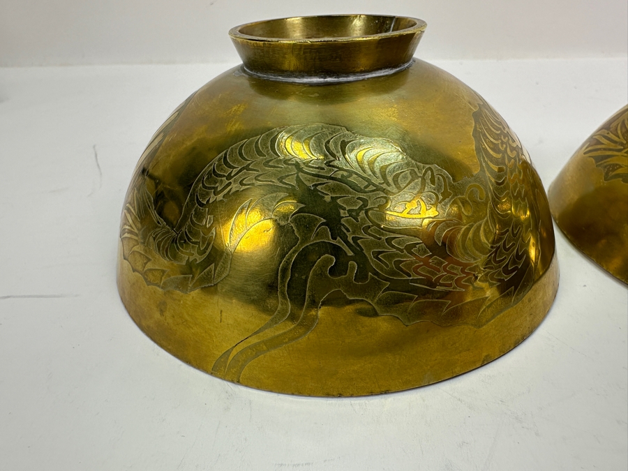 Asian Brass Box 7.5W X 5.5D X 3H And (2) Asian Brass Footed Cups Featuring A Dragon Design [Photo 14]