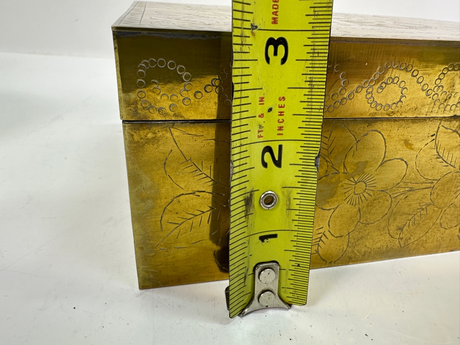 Asian Brass Box 7.5W X 5.5D X 3H And (2) Asian Brass Footed Cups Featuring A Dragon Design [Photo 9]