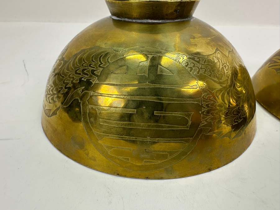 Asian Brass Box 7.5W X 5.5D X 3H And (2) Asian Brass Footed Cups Featuring A Dragon Design [Photo 12]