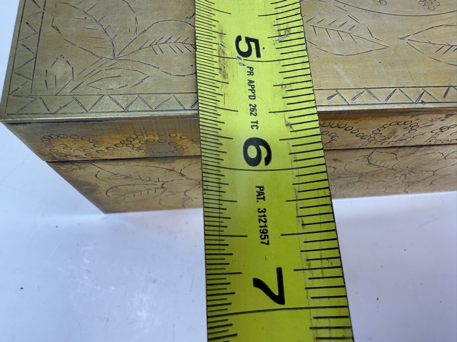 Asian Brass Box 7.5W X 5.5D X 3H And (2) Asian Brass Footed Cups Featuring A Dragon Design [Photo 8]