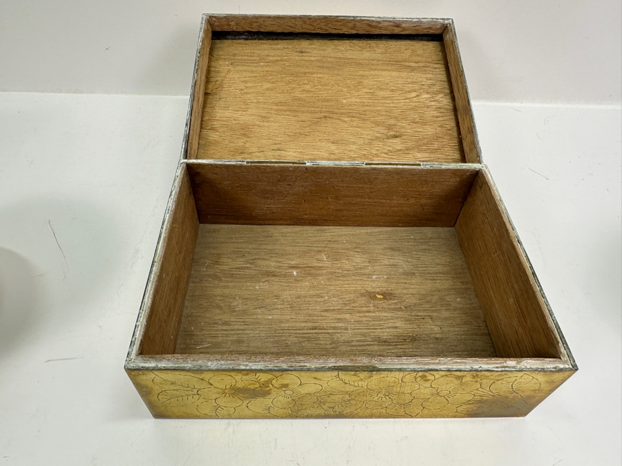 Asian Brass Box 7.5W X 5.5D X 3H And (2) Asian Brass Footed Cups Featuring A Dragon Design [Photo 6]