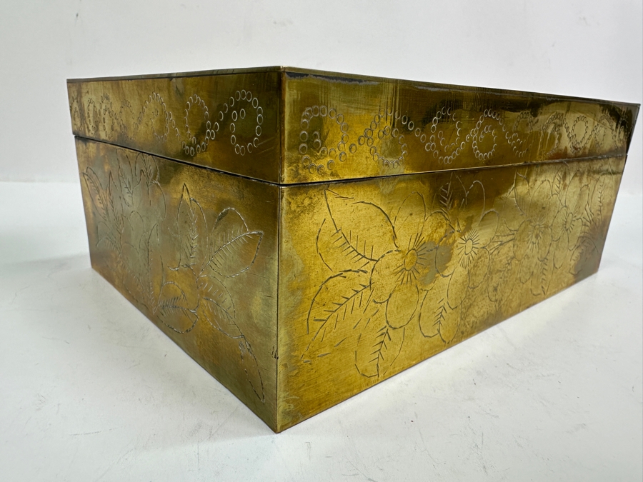 Asian Brass Box 7.5W X 5.5D X 3H And (2) Asian Brass Footed Cups Featuring A Dragon Design [Photo 5]