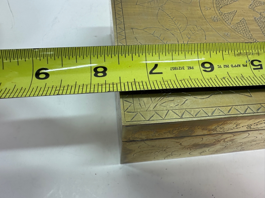 Asian Brass Box 7.5W X 5.5D X 3H And (2) Asian Brass Footed Cups Featuring A Dragon Design [Photo 7]