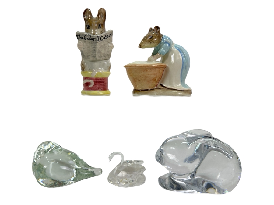 Beatrix Potter Figurines, Swarovski Swan, Glass Bird and Bunny Figurines