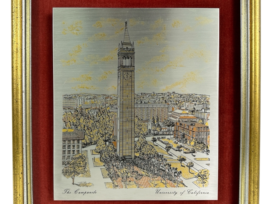 Limited Edition Damascene Etching Produce By Reed & Barton In Silver, 24K Gold Vermeil, Coppper And Bronze Class Of 50 At The University Of California The Campanile Framed 12.5 X 15