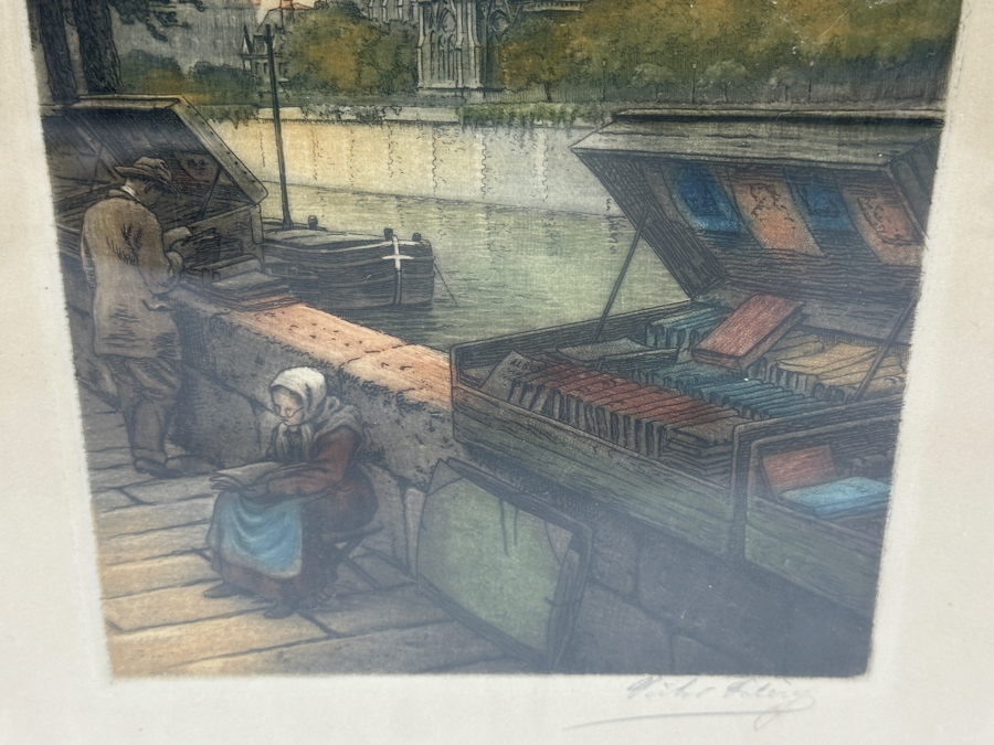 Hand Signed Victor Valery (1870-1930) 'Tournelle Walk Facing Notre Dame' Color Etching 6 X 8 Framed 9.5 X 12.5 [Photo 4]