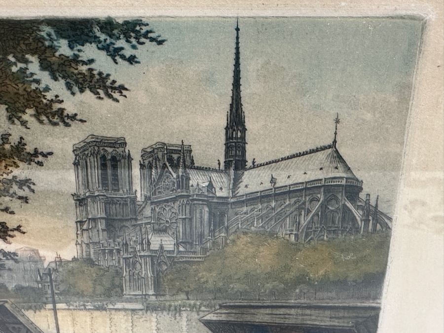 Hand Signed Victor Valery (1870-1930) 'Tournelle Walk Facing Notre Dame' Color Etching 6 X 8 Framed 9.5 X 12.5 [Photo 3]